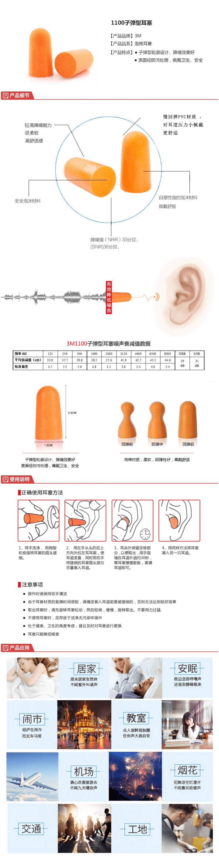 3M 1100子彈型隔音耳塞
