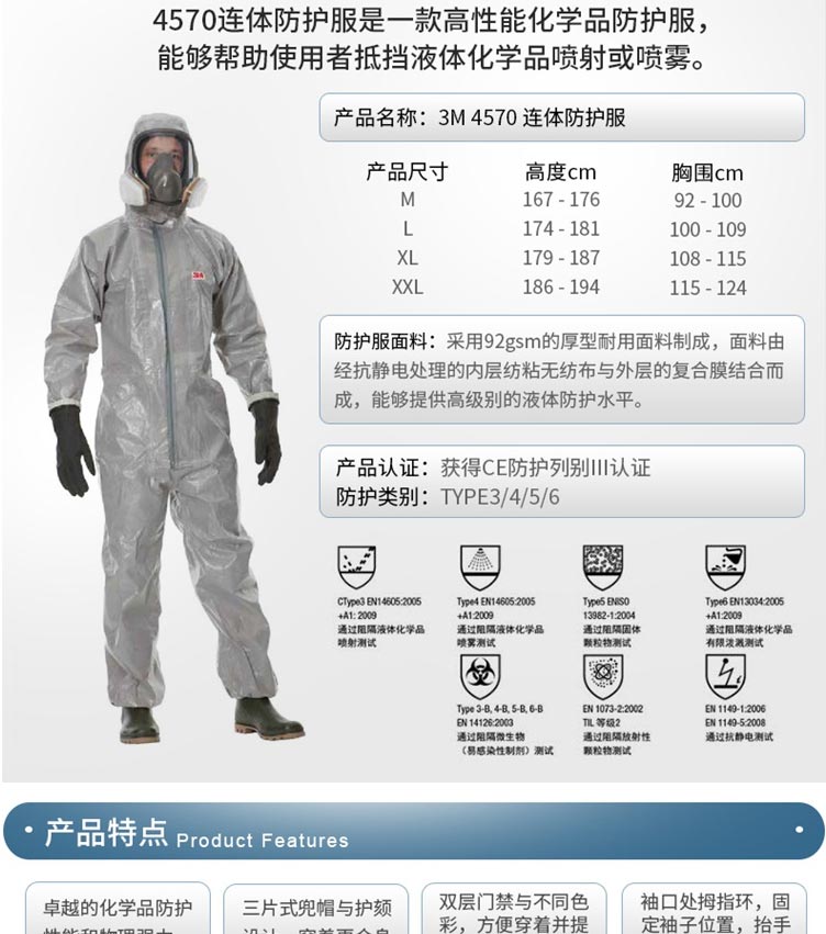 3M 4570 防輕度化學液體飛濺連體防化服