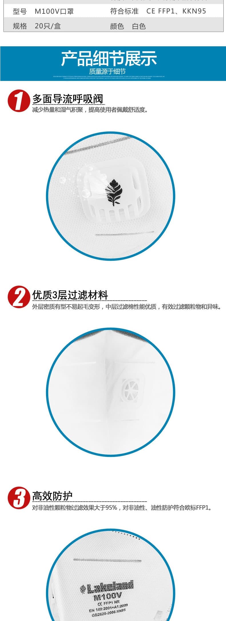 雷克蘭 M100V 折疊帶閥專業(yè)防護(hù)口罩
