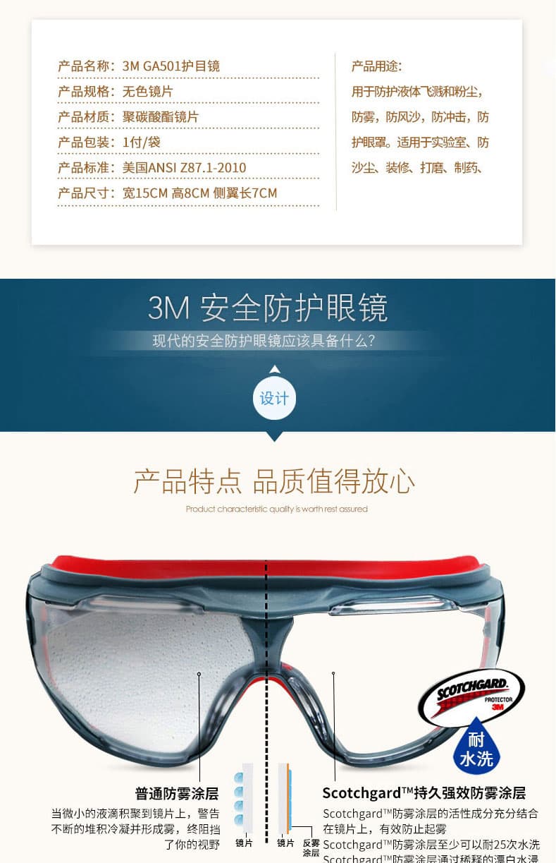 3M GA501防液體飛濺護目鏡--廣州眼罩供應(yīng)商
