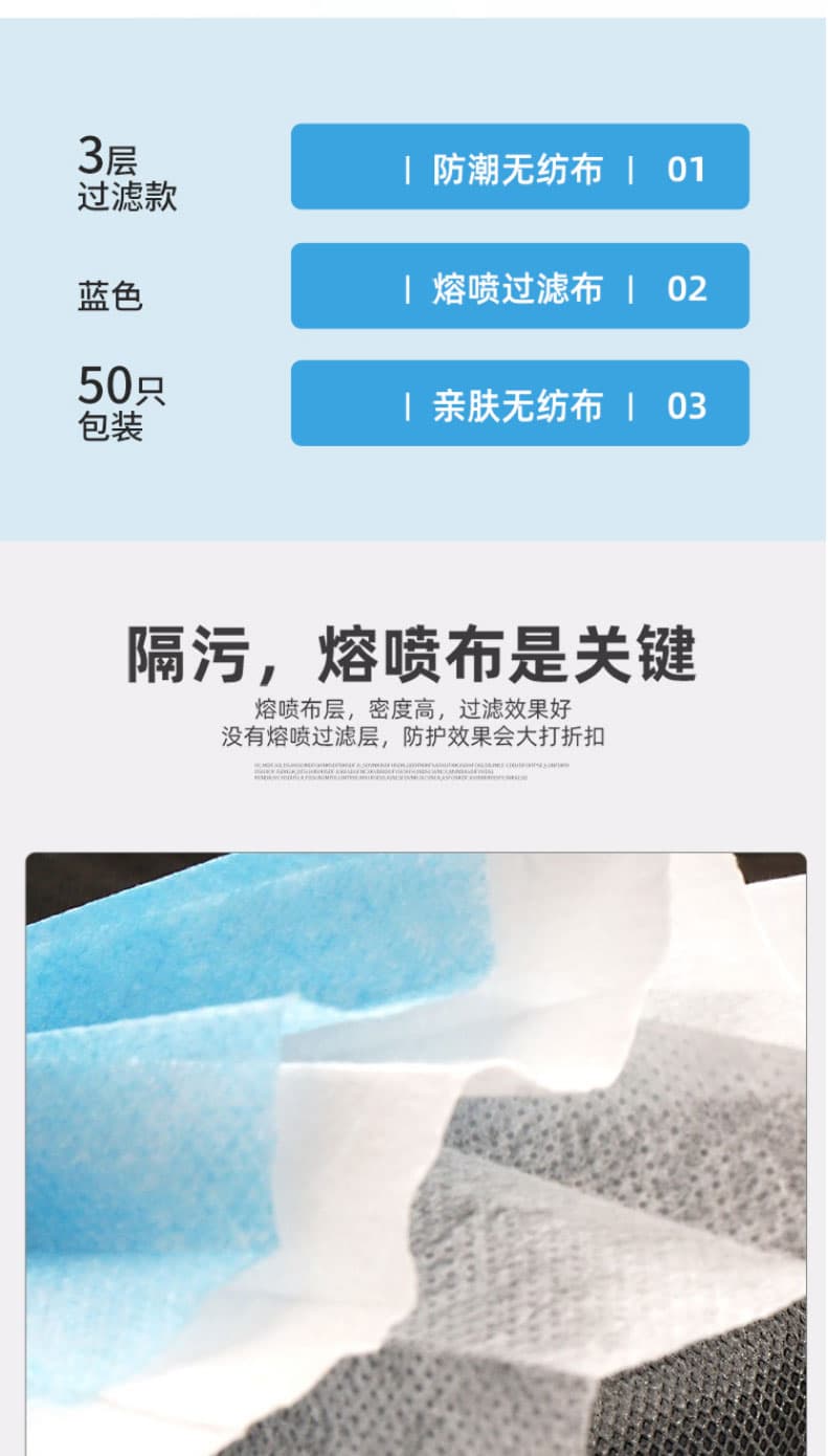 冠樺 E-1103 一次性防護口罩（藍）--廣州口罩供應(yīng)商