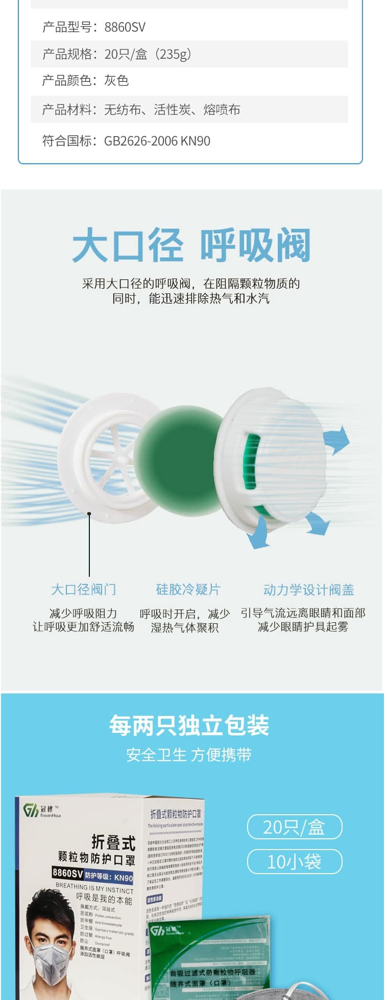 冠樺 M-8860SV折疊式活性炭帶閥KN90口罩